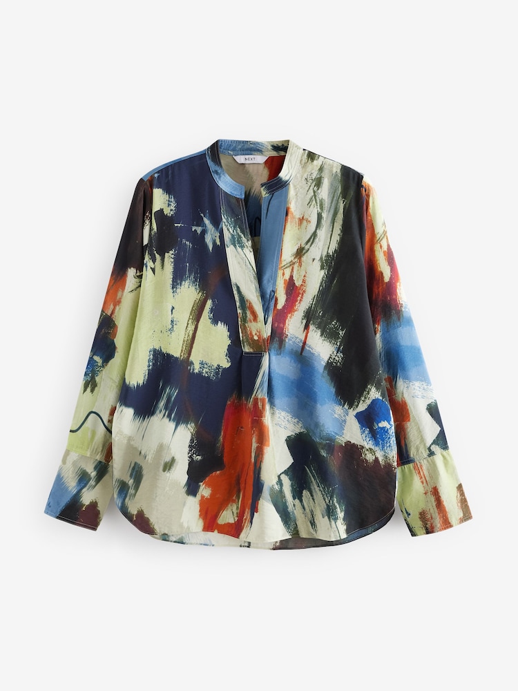 Multicoloured Abstract Print Long Sleeve Textured Overhead V-Neck Blouse - Image 6 of 9