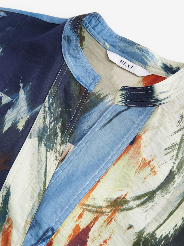 Multicoloured Abstract Print Long Sleeve Textured Overhead V-Neck Blouse - Image 7 of 9