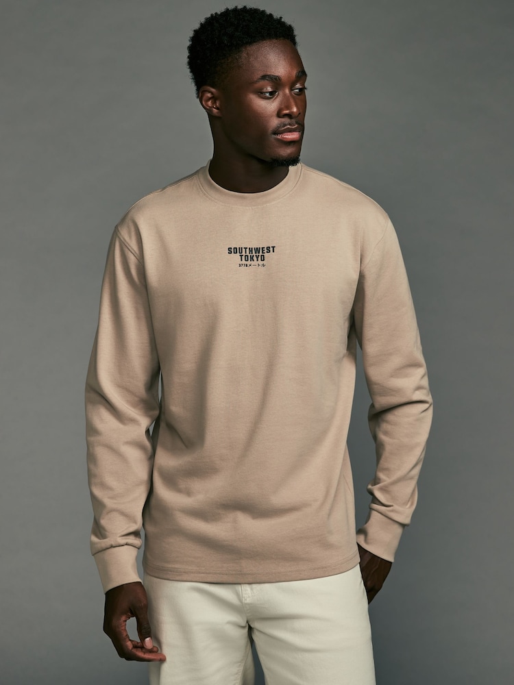 Black/Stone/Grey Long Sleeve Heavyweight Back Print Graphic 100% Cotton T-Shirts 3 Pack - Image 2 of 12