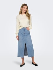 JDY Blue Split Front Denim Maxi Skirt - Image 4 of 8