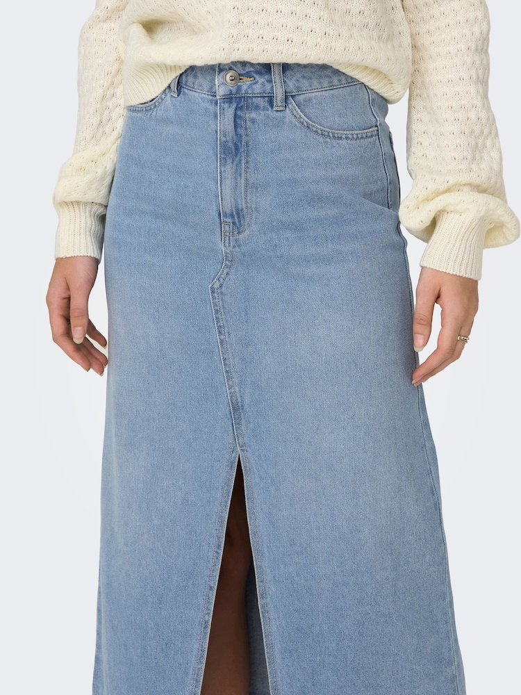 JDY Blue Split Front Denim Maxi Skirt - Image 6 of 8