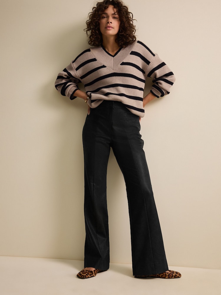 Black Faux Leather Bootcut Trousers - Image 1 of 4