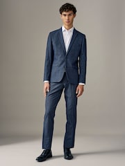 Navy Blue Check Slim Fit Poly Wool Blend Jacket - Image 2 of 4