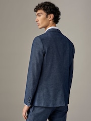 Navy Blue Check Slim Fit Poly Wool Blend Jacket - Image 3 of 4