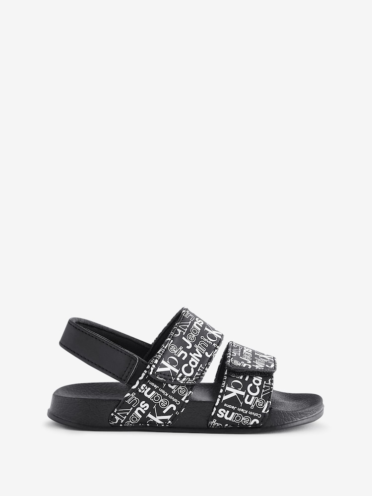 Calvin Klein Black Aop Velcro Sandals - Image 1 of 1