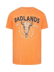 BadRhino Big & Tall Orange 100% Cotton Acid Wash Printed T-Shirt - Image 2 of 3