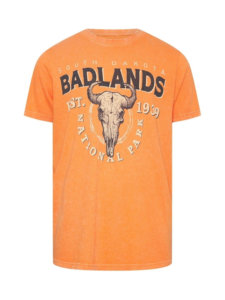 BadRhino Big & Tall Orange 100% Cotton Acid Wash Printed T-Shirt - Image 2 of 3