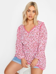 Yours Curve Pink Ditsy Floral Print Smock Top - Image 1 of 5