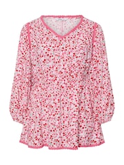 Yours Curve Pink Ditsy Floral Print Smock Top - Image 5 of 5