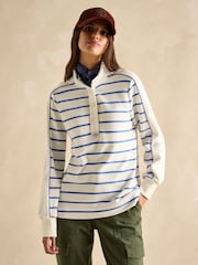 Cream/Blue Cotton - سويت شيرت Southwold مخطط بأزرار طولية من Joules - صورة 1 من 8