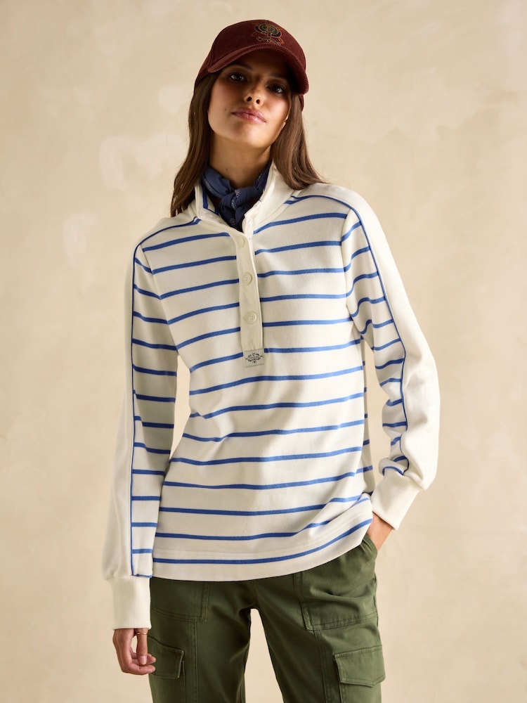Cream/Blue Cotton - سويت شيرت Southwold مخطط بأزرار طولية من Joules - صورة 1 من 8