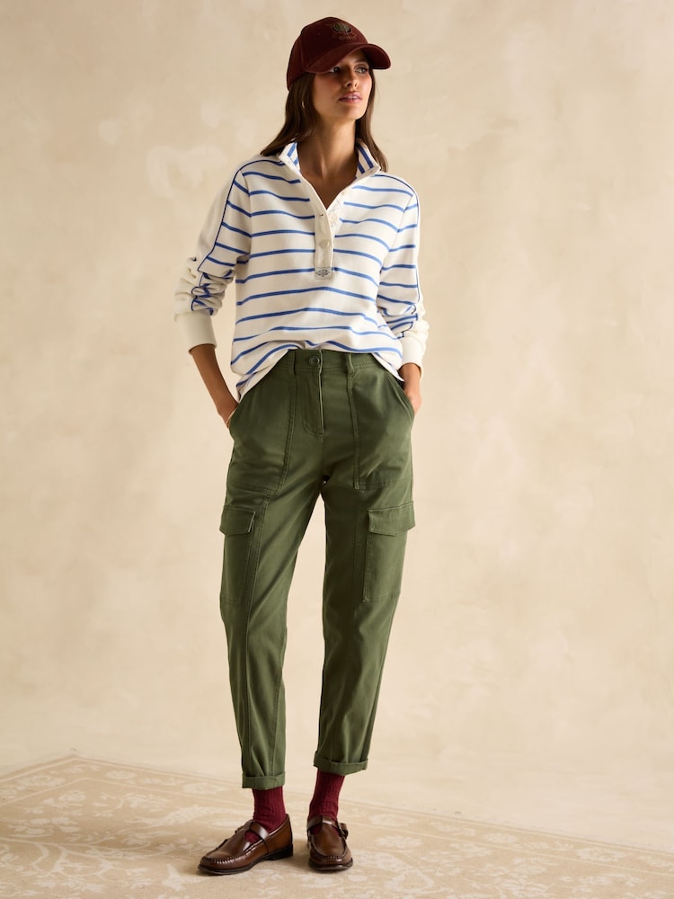 Joules Southwold Cream/Blue Cotton Button Down Striped Sweatshirt - Image 3 of 8