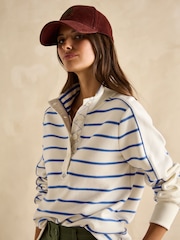Cream/Blue Cotton - سويت شيرت Southwold مخطط بأزرار طولية من Joules - صورة 5 من 8