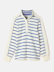 Cream/Blue Cotton - سويت شيرت Southwold مخطط بأزرار طولية من Joules - صورة 8 من 8