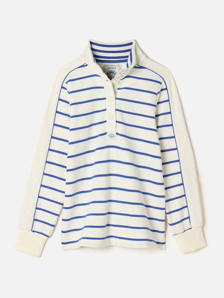 Cream/Blue Cotton - سويت شيرت Southwold مخطط بأزرار طولية من Joules - صورة 8 من 8