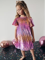 Pink/Gold Sequin Sparkle Party Dress (3-16yrs) - Image 1 of 8