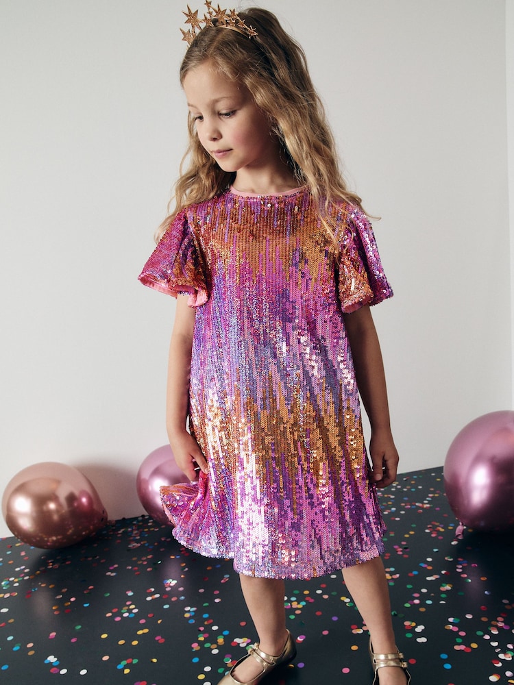 Pink/Gold Sequin Sparkle Party Dress (3-16yrs) - Image 1 of 8