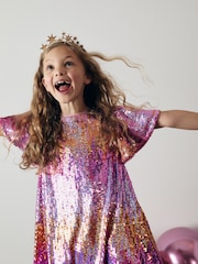 Pink/Gold Sequin Sparkle Party Dress (3-16yrs) - Image 4 of 8