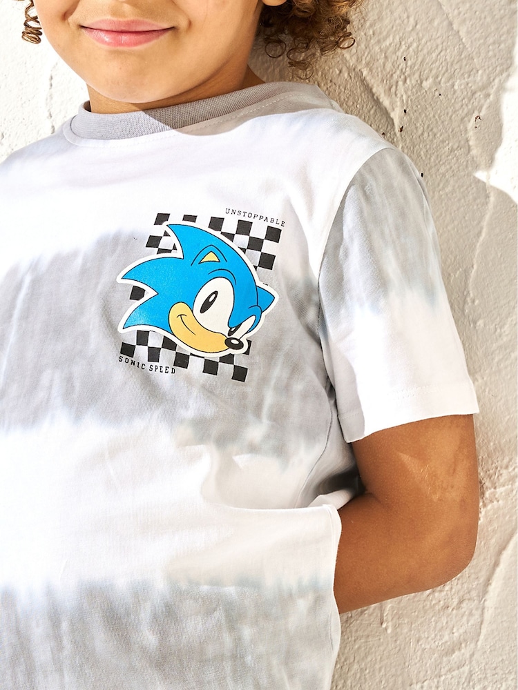 Angel & Rocket Grey 100% Cotton Sonic Tie Dye T-Shirt - Image 3 of 6