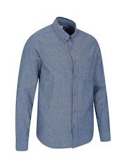 Mountain Warehouse Blue Mens Driftwood Organic Chambray 100% Cotton Shirt - Image 2 of 4