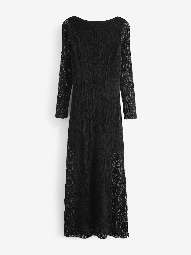 Black Long Sleeve Lace Maxi Dress - Image 5 of 6