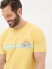 FatFace Judes Yellow Chest Stripe T-Shirt - Image 4 of 5
