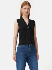 Jigsaw Black Cotton Blend Waistcoat - Image 1 of 6