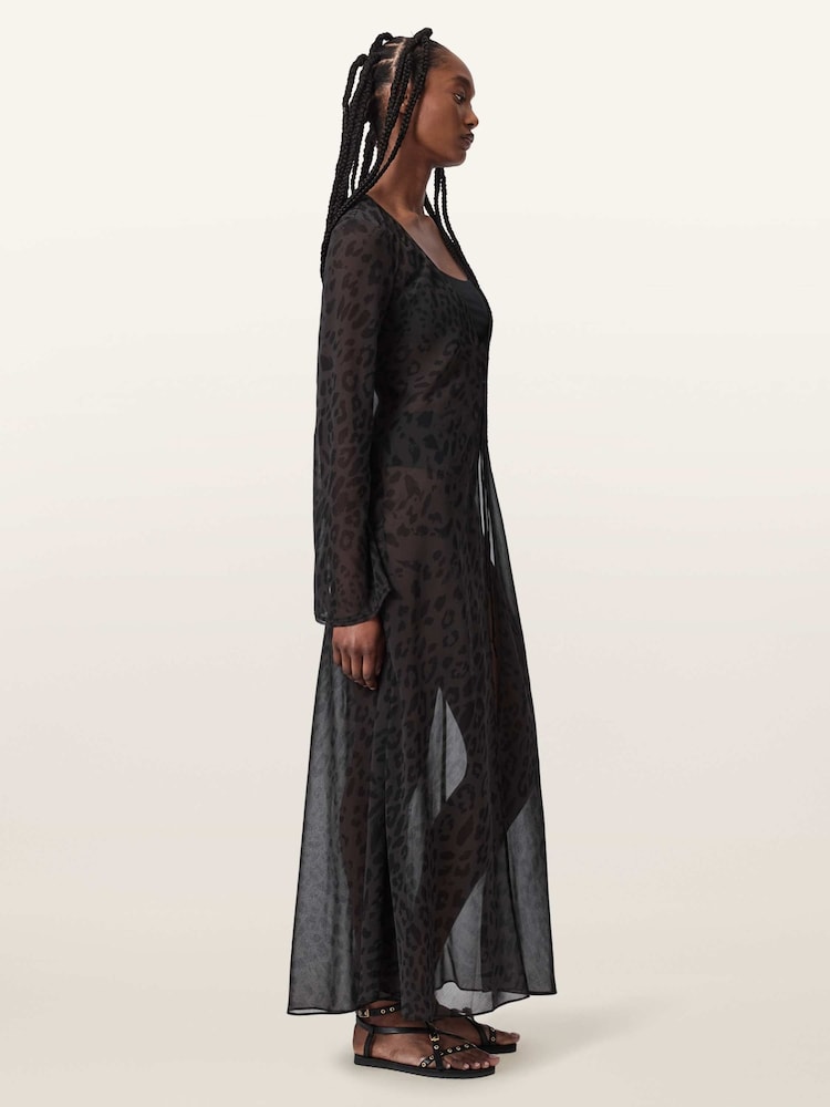 zalia lace dress Allsaints Women's Zalia Monochromatic Animal Print Maxi Dress, Black, Size 2
