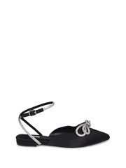 Linzi Blue Mayla Satin Flat Mules With Diamante Bow Detail - Image 2 of 4