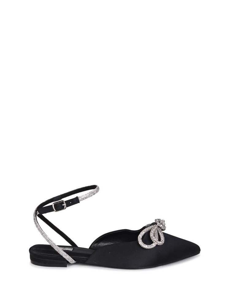 Linzi Blue Mayla Satin Flat Mules With Diamante Bow Detail - Image 2 of 4