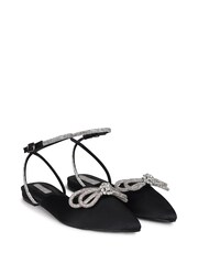 Linzi Blue Mayla Satin Flat Mules With Diamante Bow Detail - Image 4 of 4