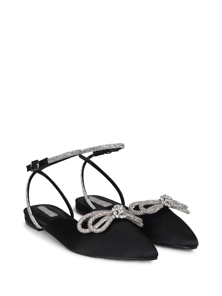 Linzi Blue Mayla Satin Flat Mules With Diamante Bow Detail - Image 4 of 4