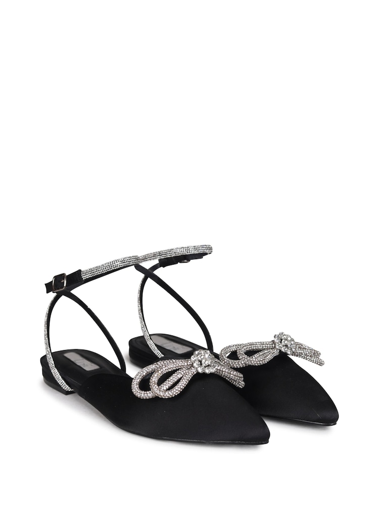 Linzi Blue Mayla Satin Flat Mules With Diamante Bow Detail - Image 4 of 4 Linzi Blue Mayla Satin Flat Mules With Diamante Bow Detail - Image 4 of 4