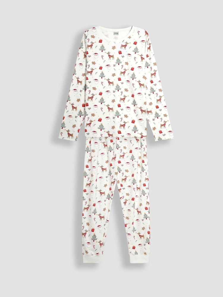JoJo Maman Bébé Cream Mens Christmas Print Pyjamas Set - Image 1 of 5