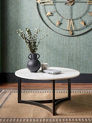 Pacific Mirrored White Marble and Black Metal Coffee Table - Image 1 of 6