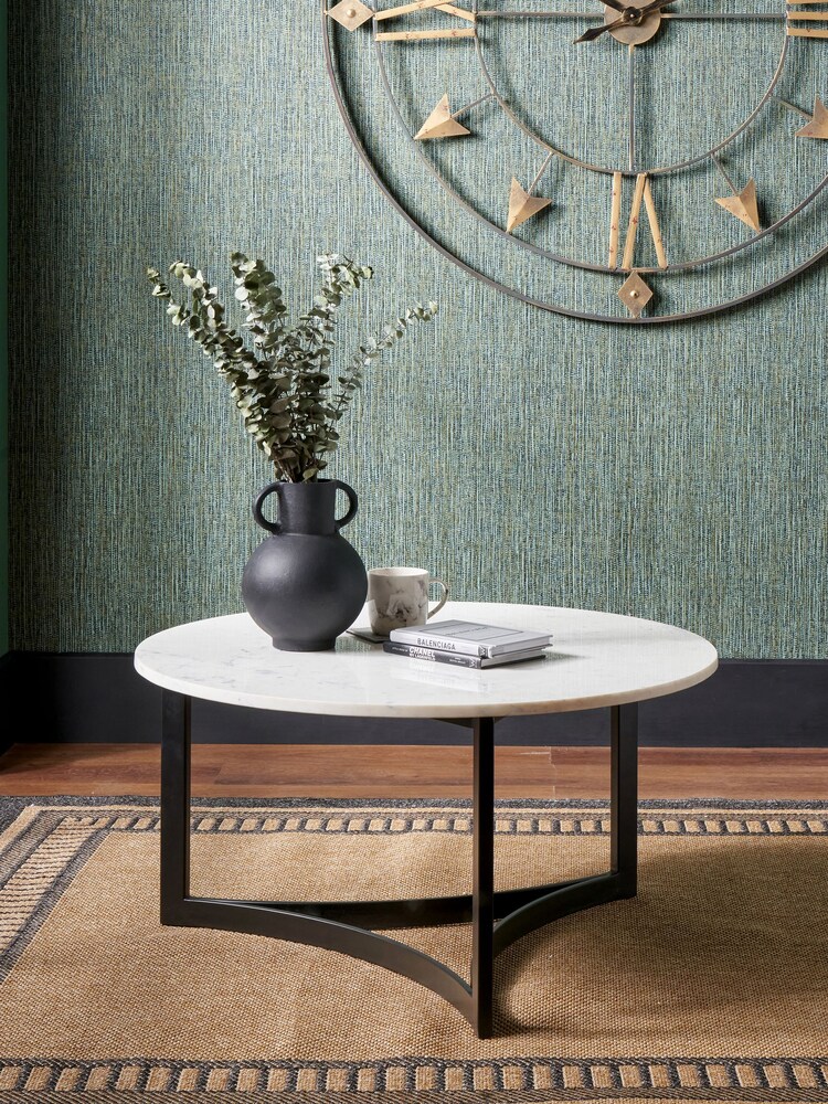 Pacific Mirrored White Marble and Black Metal Coffee Table - Image 1 of 6