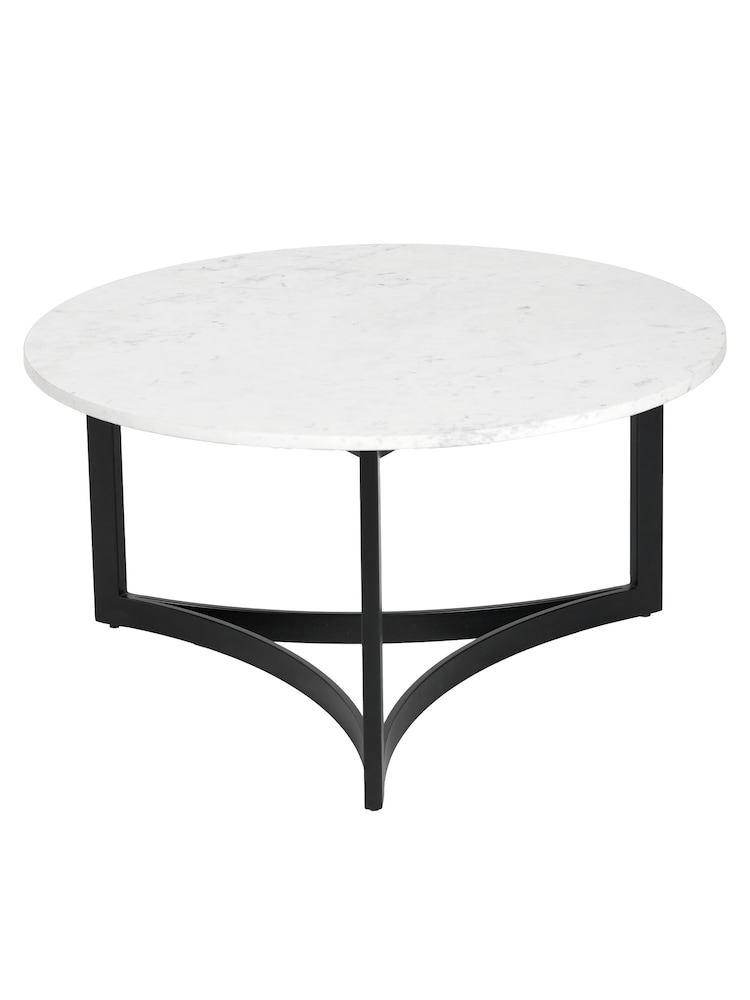 Pacific Mirrored White Marble and Black Metal Coffee Table - Image 2 of 6
