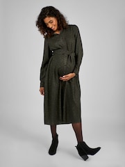 JoJo Maman Bébé Khaki Green Animal Print Maternity Midi Shirt Dress - Image 1 of 4