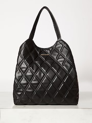 Lipsy Black Faux Leather Quilted Slouch Tote Bag - Image 1 of 4