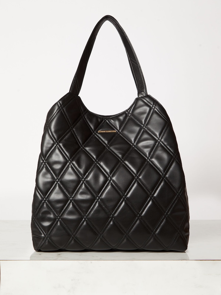 Lipsy Black Faux Leather Quilted Slouch Tote Bag - Image 1 of 4
