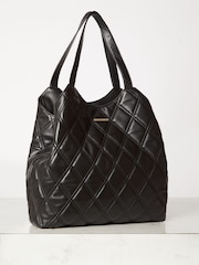 Lipsy Black Faux Leather Quilted Slouch Tote Bag - Image 2 of 4