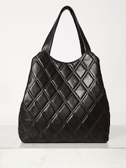 Lipsy Black Faux Leather Quilted Slouch Tote Bag - Image 3 of 4