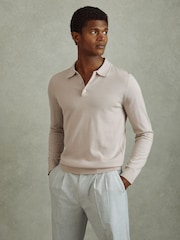 Reiss Washed Stone Trafford Merino Wool Polo Shirt - Image 1 of 6