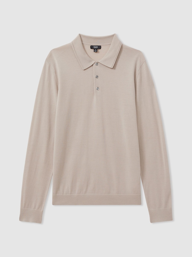 Reiss Washed Stone Trafford Merino Wool Polo Shirt - Image 2 of 6