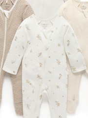 Purebaby Natural Zip 100% Cotton Sleepsuit 4 Pack - Image 4 of 5