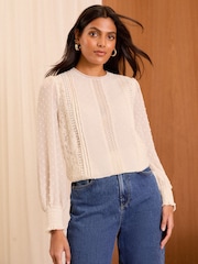 Love & Roses Cream Petite Lace Crew Neck Blouse - Image 1 of 4