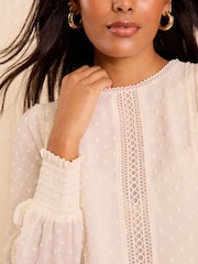 Love & Roses Cream Petite Lace Crew Neck Blouse - Image 2 of 4