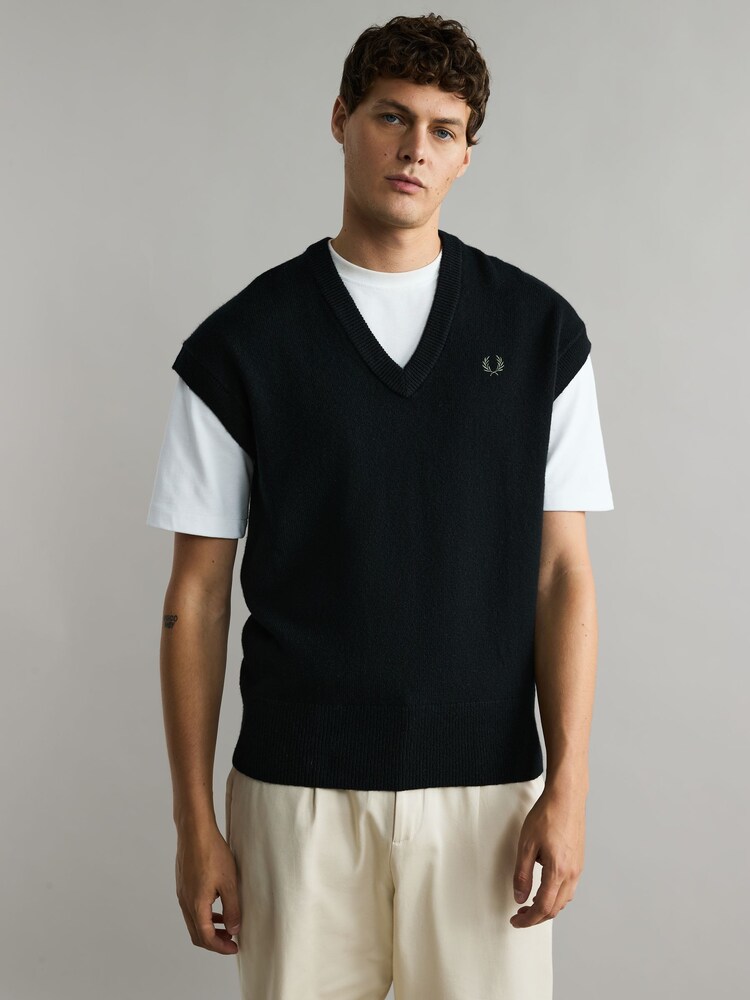 Fred Perry Schwarzer Pullunder aus Lammwolle - Bild 1 von 4