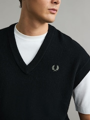 Fred Perry Schwarzer Pullunder aus Lammwolle - Bild 4 von 4
