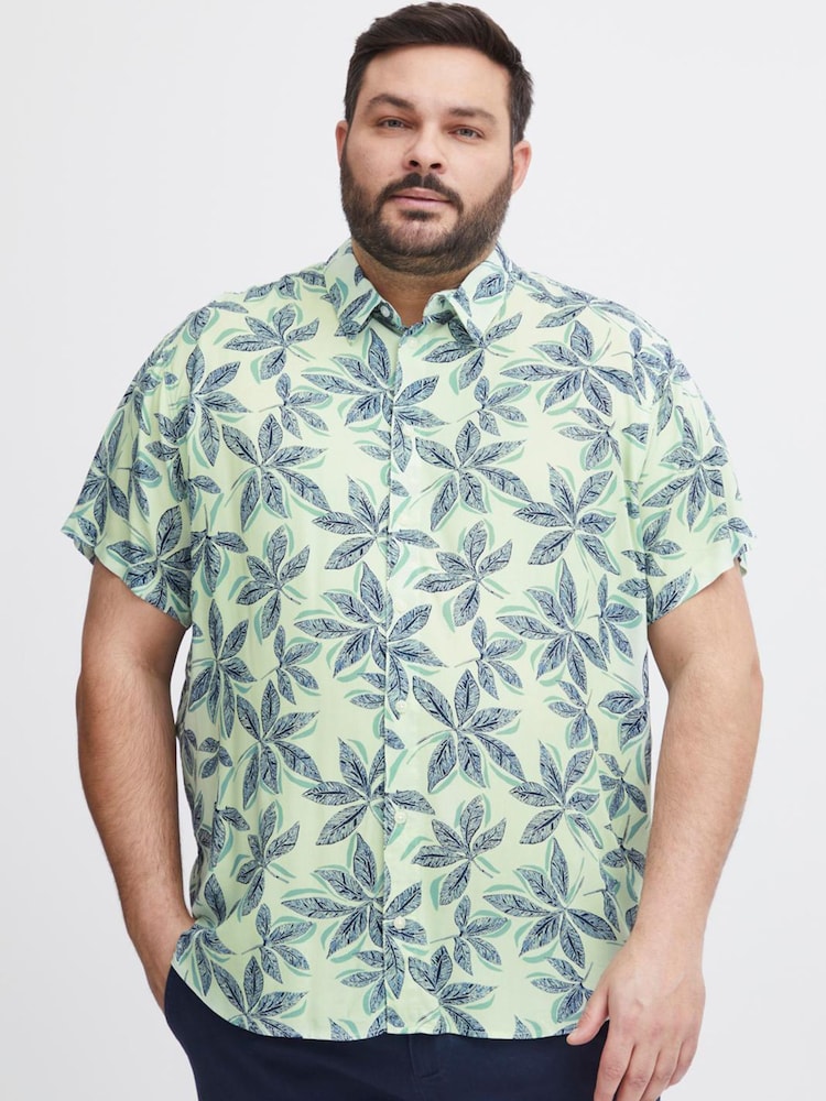 Blend Blue/Green Leaf Printed Short Sleeve Shirt - Image 1 of 5